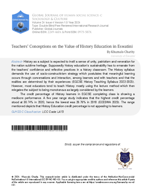 Teachers’ Conceptions on the value of History Education in Eswatini.