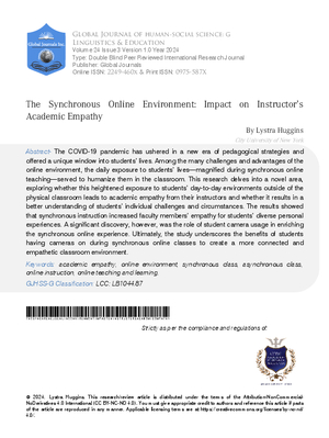 The Synchronous Online Environment: Impact on Instructor’s Academic Empathy