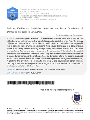 Making Visible the Invisible: Unionism and Labor Conditions of Domestic Workers in Lima, Peru