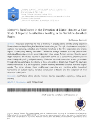 Memorys Significance in the Formation of Ethnic Identity