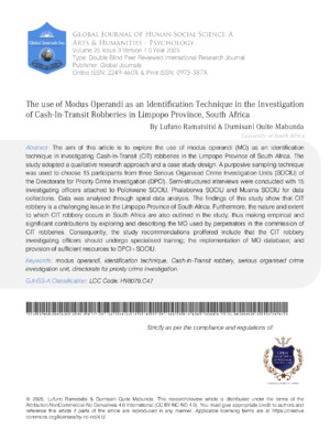 The Use of Modus Operandi as an Identification